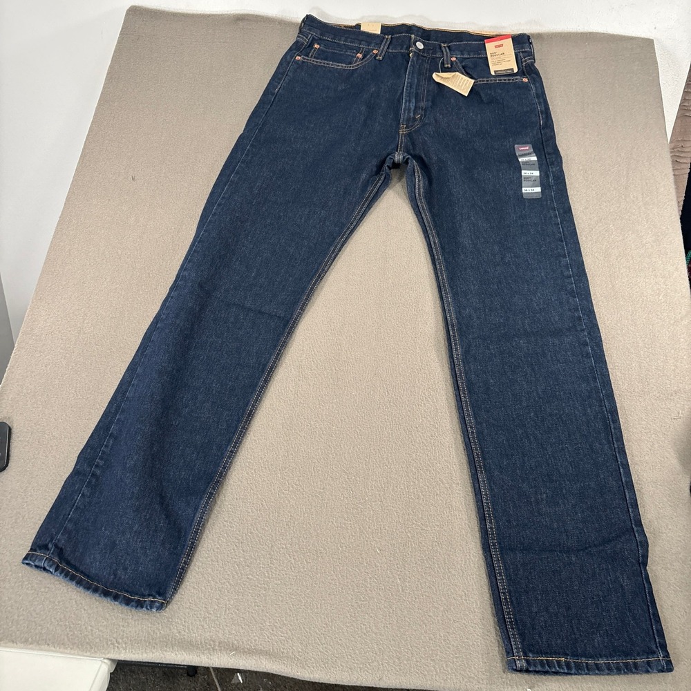 Levis 505 Regular Fit Jeans Mens Size 36x34 Dark Indigo Straight Leg 00505-0216